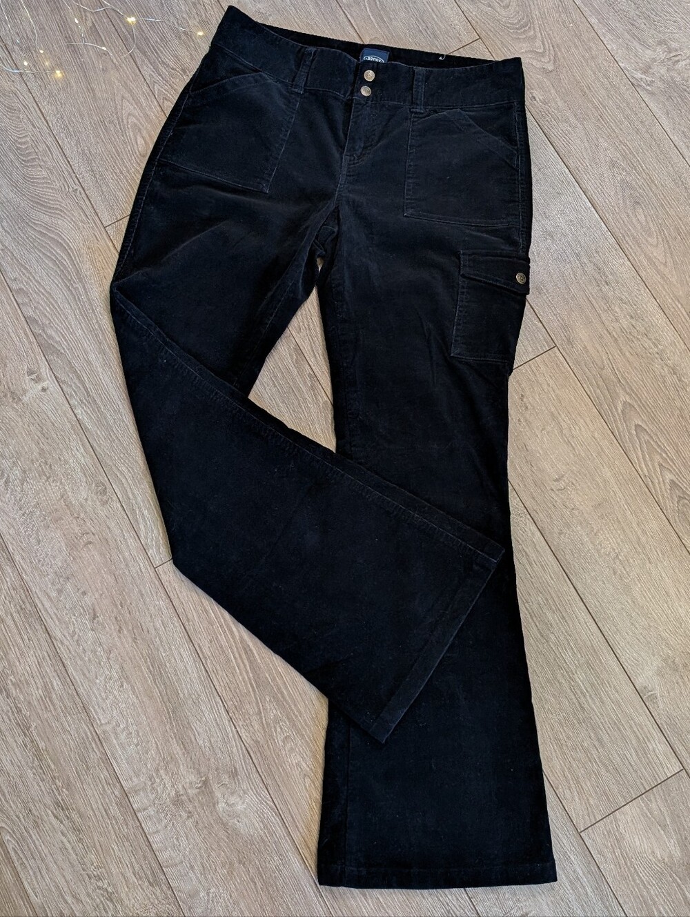 Y2K Corduroy Black Wide-Leg Women's Jeans with Utility Pocket